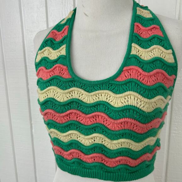Cotton Candy Women Sleeveless Knit Halter Tank Top Green Boho Beach Size Medium - Picture 3 of 7